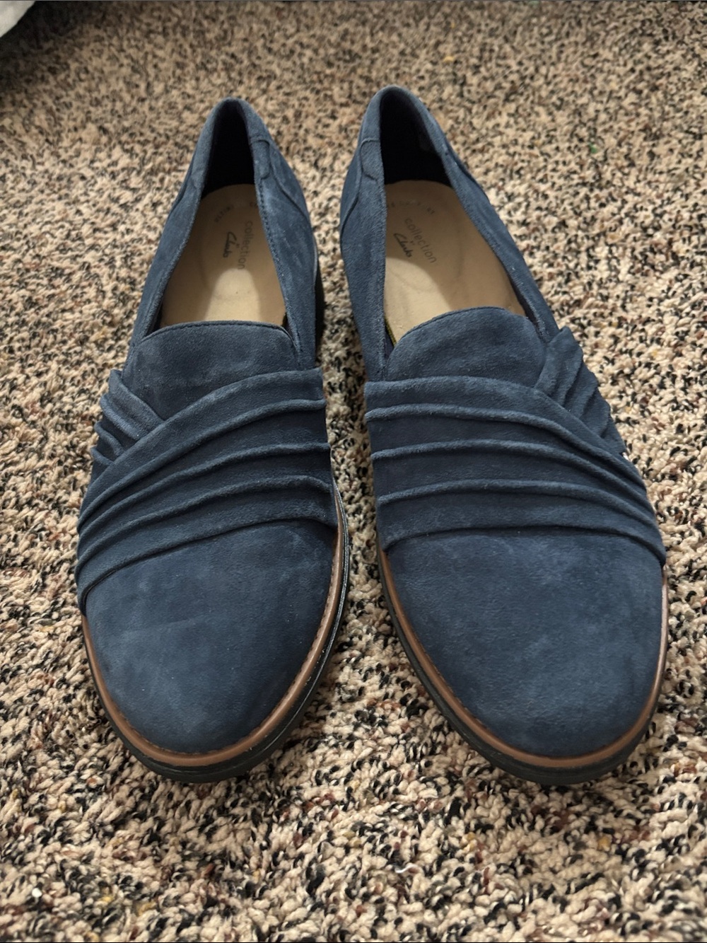 Clarks Sharon Villa Women's Size 12 Shoes Navy Suede Wide Slip On Wedge Loafer